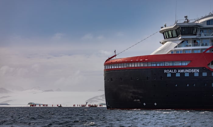 Hurtigruten's MS Roald Amundsen in Antarctica