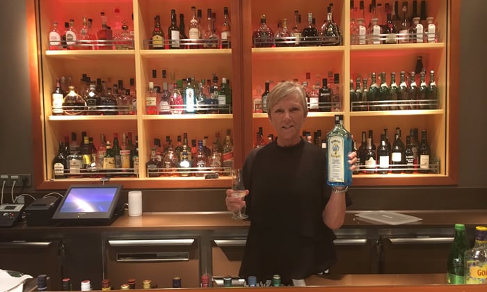 Susan on Europa 2 - Gin tasting at Collins bar