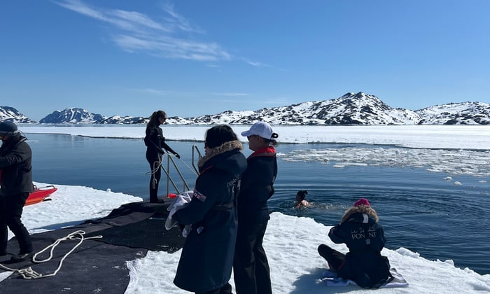 Polar plunge with Ponant in Qenertivartivit, Greenland on Le Commandant Charcot