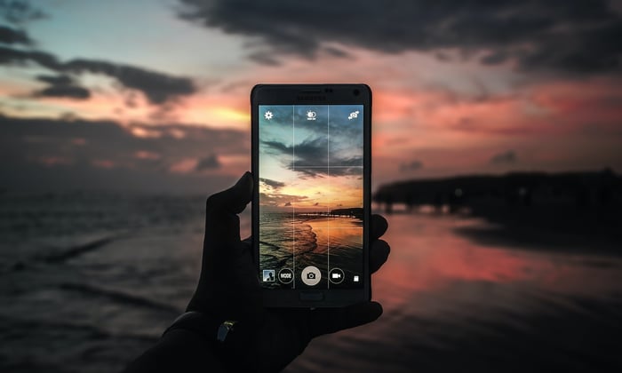 Using gridlines and the rule of thirds on a smartphone