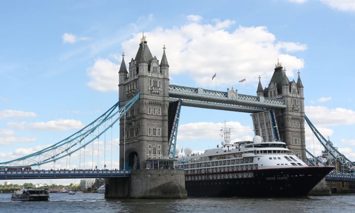 Silver Cloud Expedition sailing under Tower Bridge, London