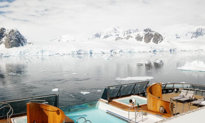 solo traveller on Seabourn Venture in Pleneau Island antarctica