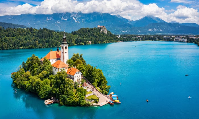 island on Lake Bled in Slovenia