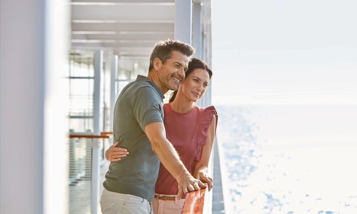 Couple in informal dress on board Hapag Lloyd Cruises' Europa 2