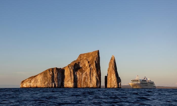 Silversea’s Silver Origin at Kicker Rock in the Galápagos Islands