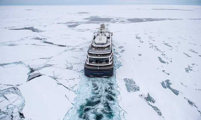 Le Commandant Charcot sailing through icy waters