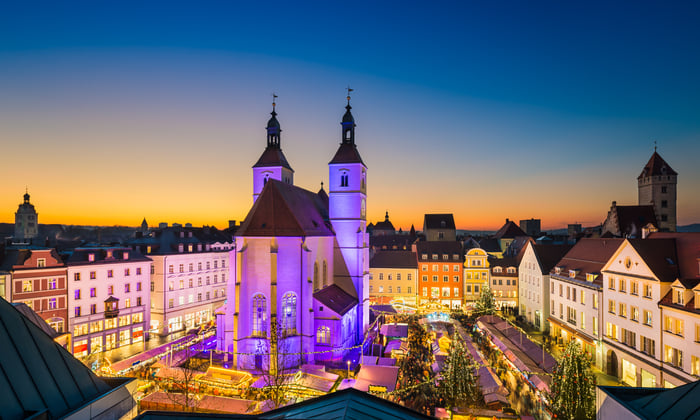 Regensburg Christmas Market at dusk