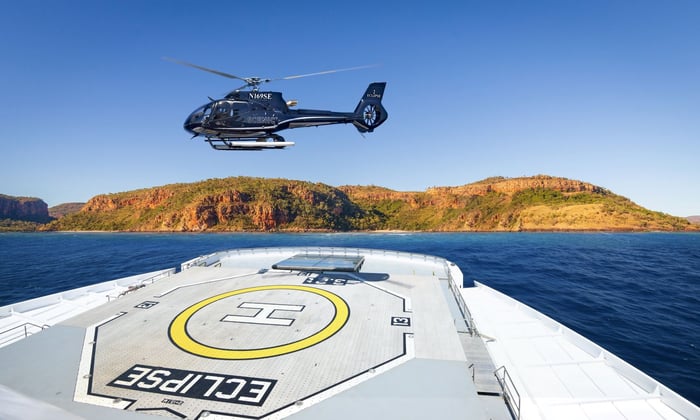 Scenic Eclipse II and her helicopter exploring the Kimberley