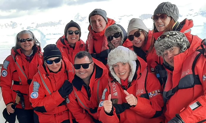 Zodiac group picture in Antarctica