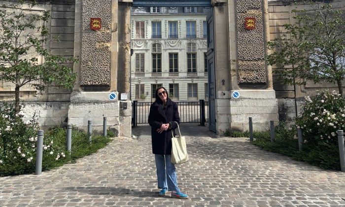 Heather in front of Notre-Dame Cathedral, Rouen