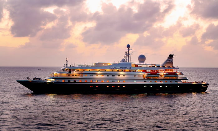 SeaDream Yacht Club sailing in the evening