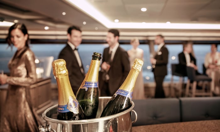 Champagne reception on board Silversea