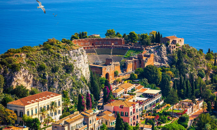 Ruins of an Ancient Greek theatre in Taormina, Sicily 