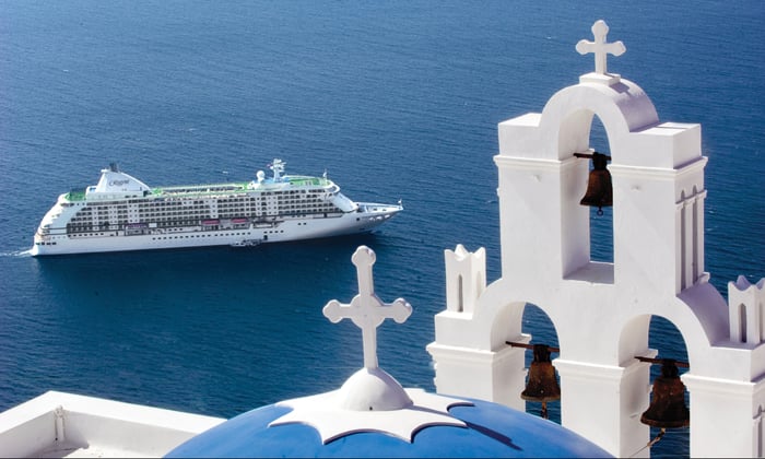 Regent Seven Seas Voyager in Santorini, Greece