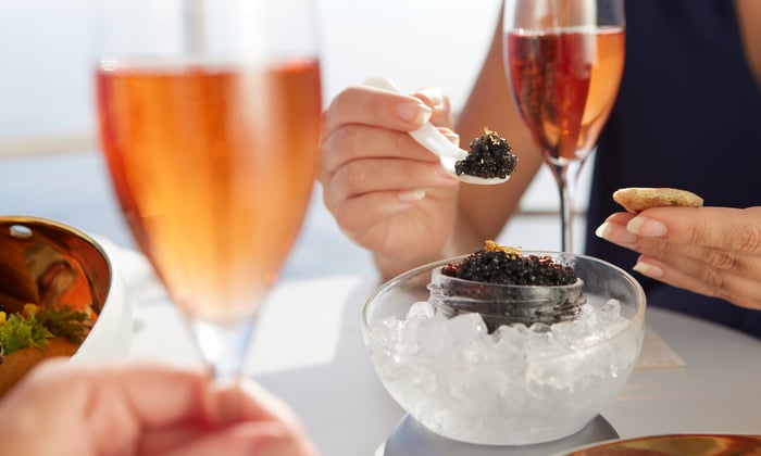 Enjoying caviar on board Silver Moon