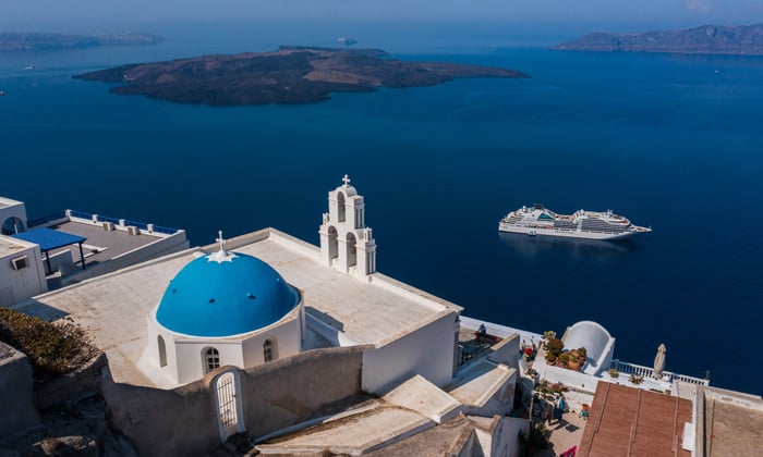 Seabourn Ovation in Santorini, Greece