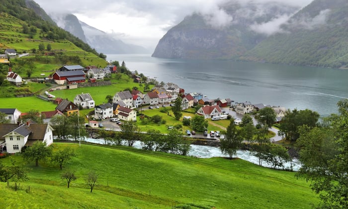 Undredal Aurlandsfjord in Sognefjord, Norway