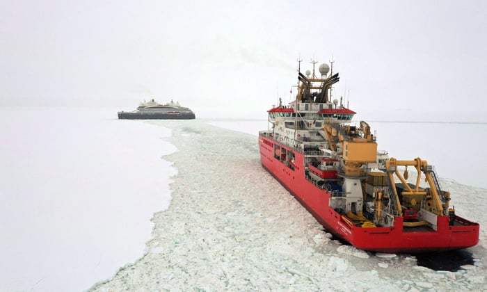 RRS Sir David Attenborough and Le Commandant Charcot in Antarctica