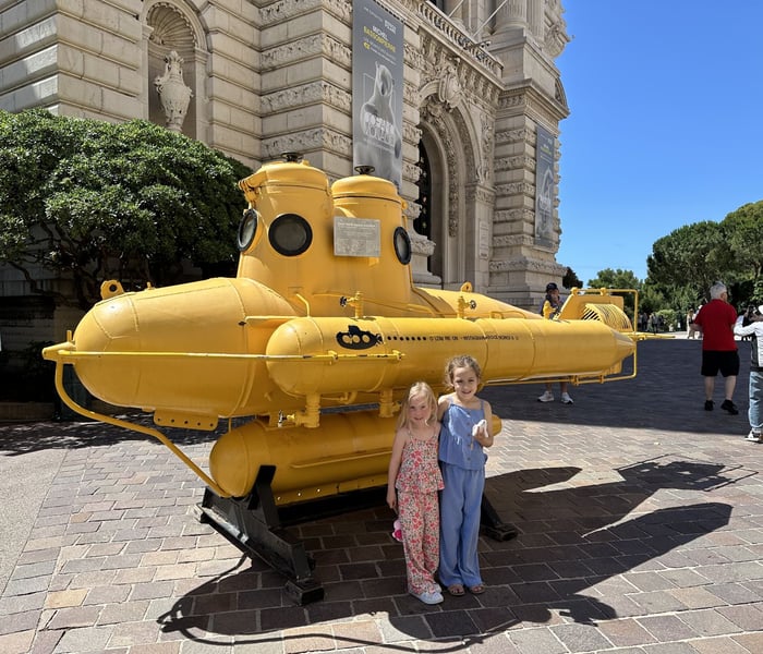 Children outside Monte Carlo Oceanographic Institute, whilst on a family Crystal Cruise