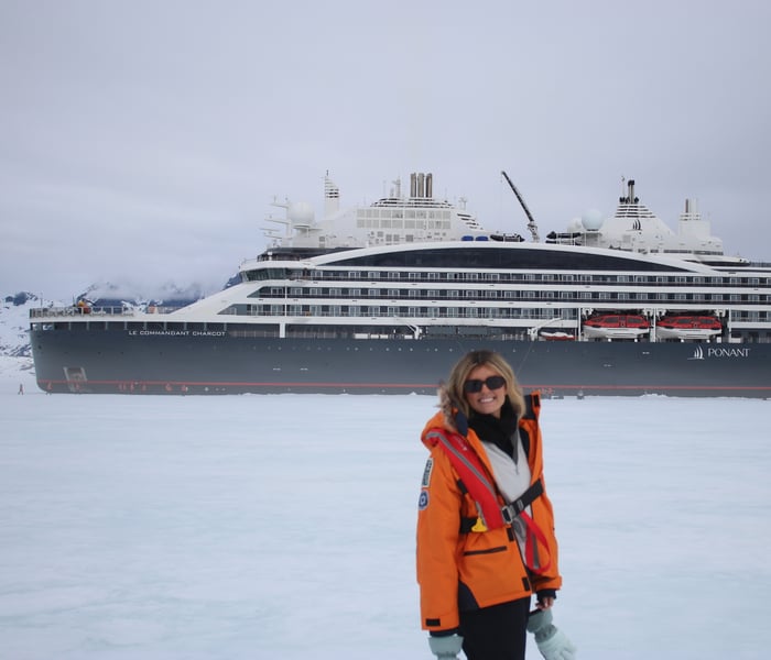 Claire and Le Commandant Charcot in Qenertivartivit, Greenland