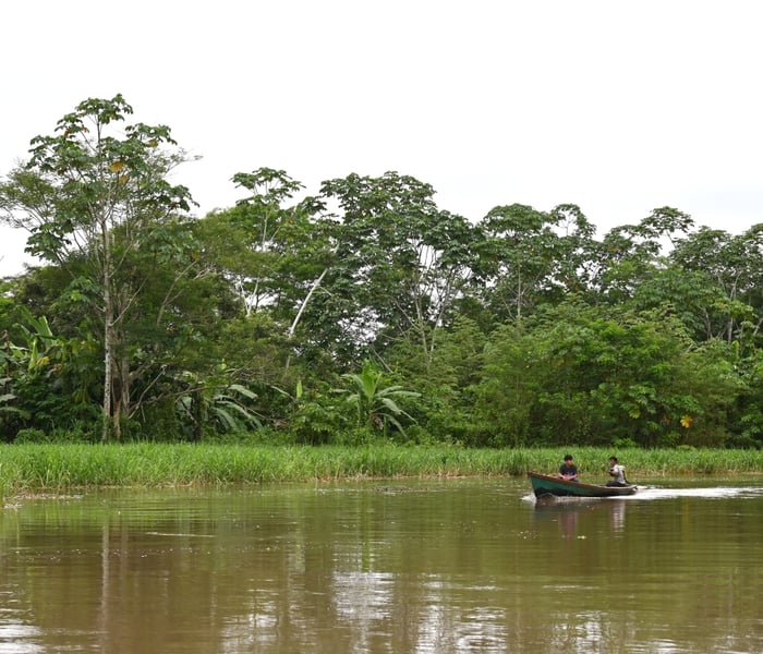 A local boat sailing the Amazon River 
