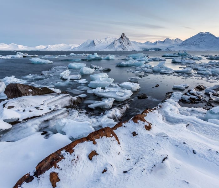 icy landscape in svalbard in the arctic