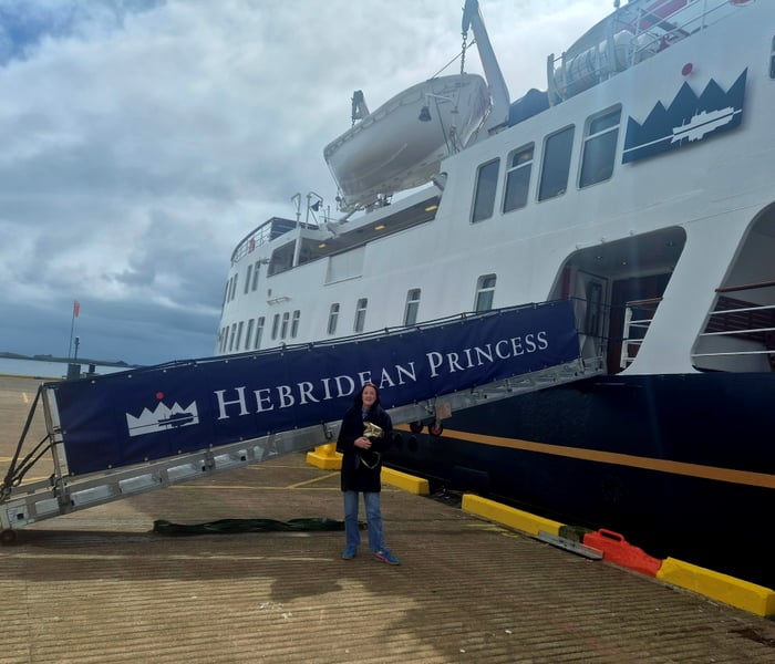 Heather outside Hebridean Princess