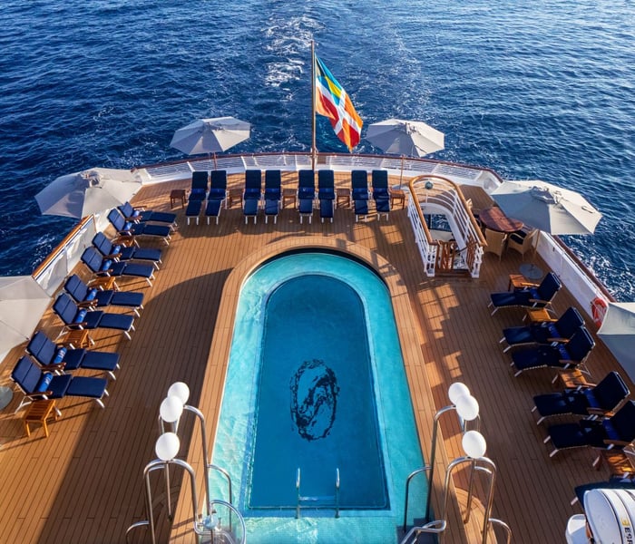 Pool deck on SeaDream I, one of the best small ship cruises to the Greek Islands