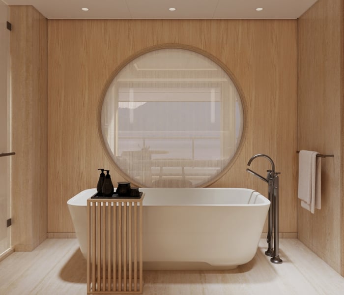 Deluxe Suite rendering on board Aman at Sea's yacht Amangati