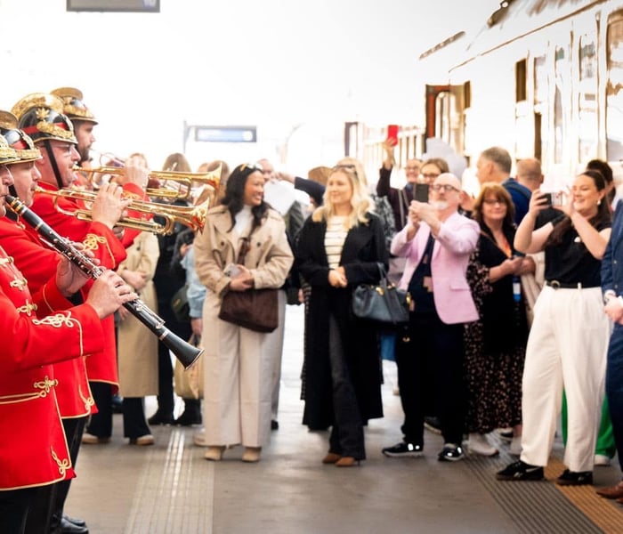 brass band welcoming guests on the golden eagle danube express