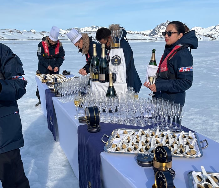 Champagne and caviar on the ice with Ponant on Le Commandant Charcot in Qenertivartivit