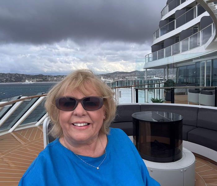 Sharon on board SIlversea's Silver Ray