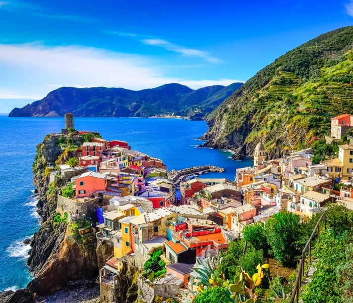 Vernazza and ocean coast in Cinque Terre, Italy