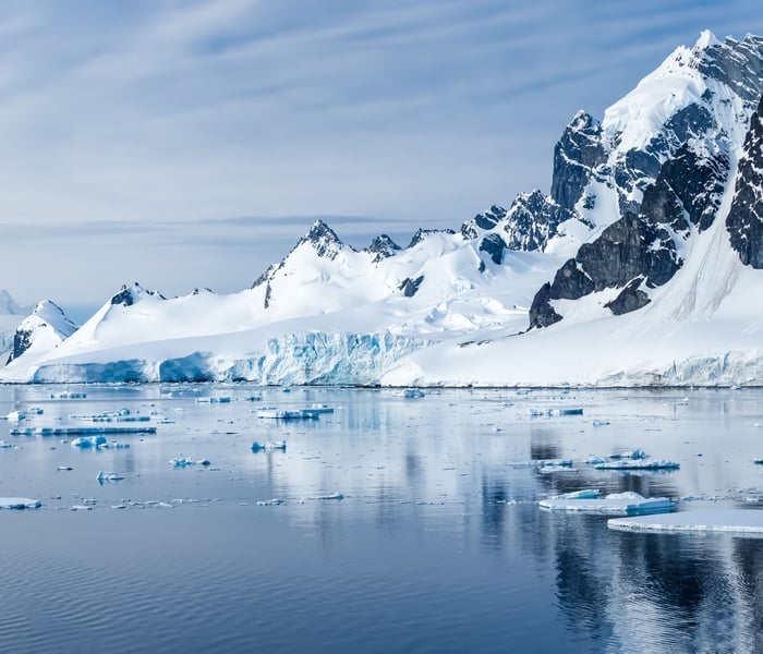 Drifting Icebergs among the Lemaire Channel on the Antarctic Peninsula