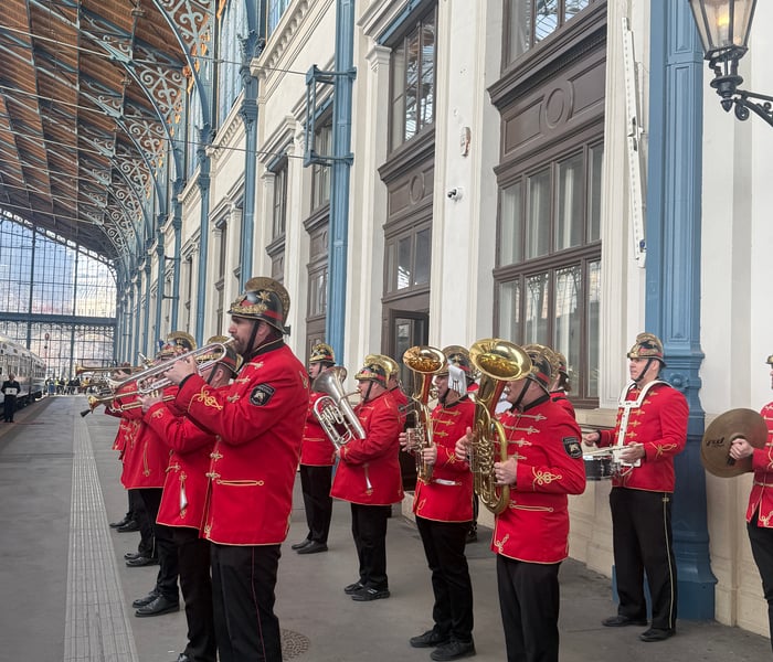 brass band welcoming guests on the golden eagle danube express