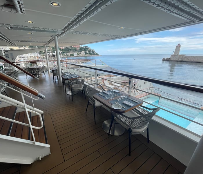 Pool and restaurant on board Ponant's Le Laperouse 