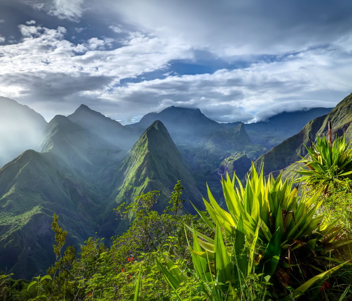 the cirque de mafate caldera on reunion island, indian ocean