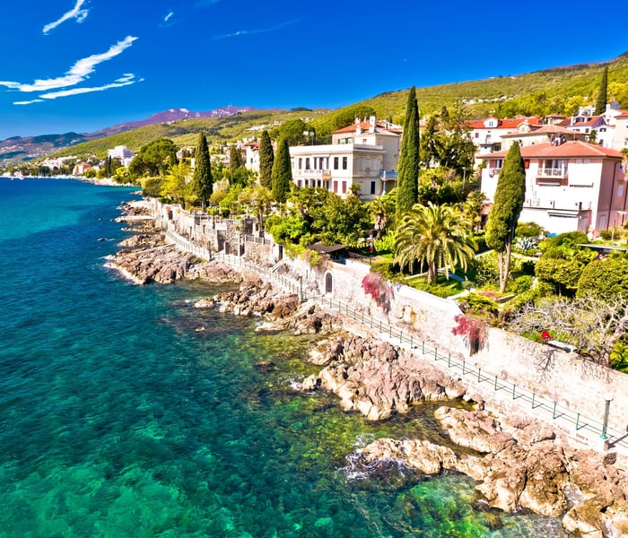 Volosko, a fishing village in Opatija in Croatia, a popular Croatia cruise stop