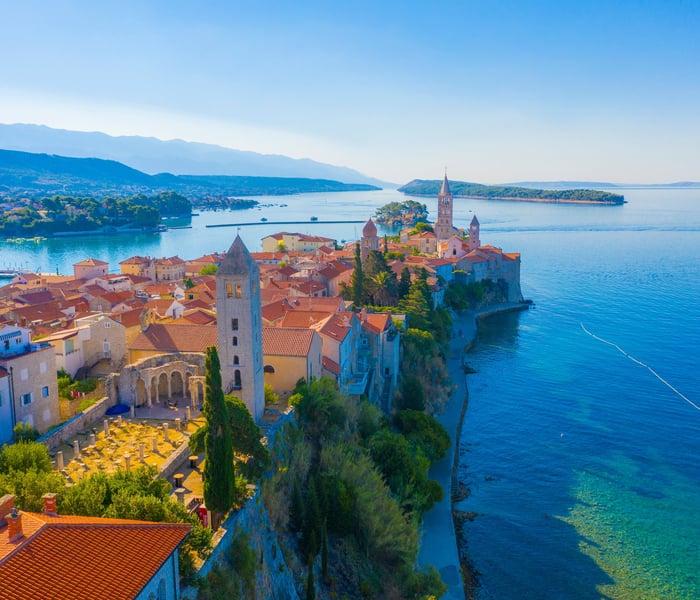 View of the historic town of Rab in Croatia, a popular Croatia cruise port