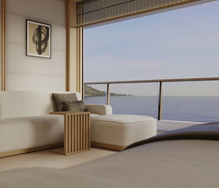 Signature suite rendering on board Aman at Sea's yacht Amangati