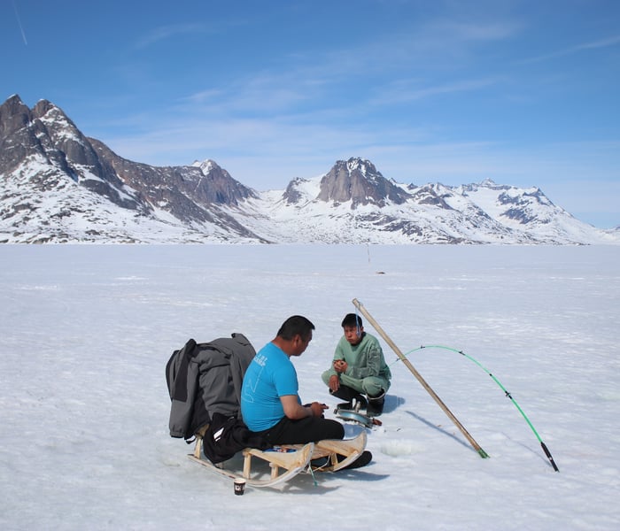 Inuit ice fishing in Qenertivartivit, Greenland