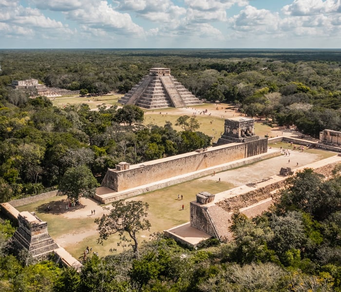 Aerial view of ancient Mayan city Chichen Itza