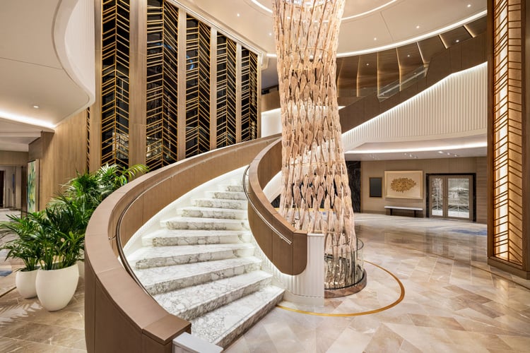 Atrium architecture and artwork on board Oceania's Vista