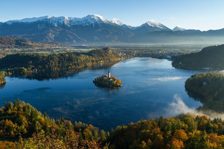 Lake Bled, Slovenia, one of the many lakes you can combine with a river cruise holiday