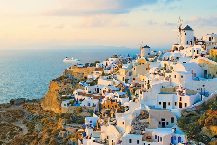 Windstar in Santorini, one of the highlights of a Mediterranean cruise