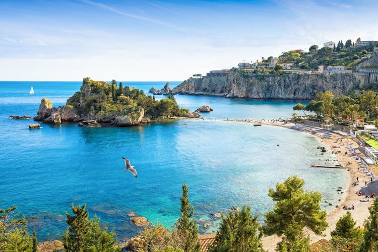Isola Bella near Taormina, Italy, a stop on some Mediterranean cruises