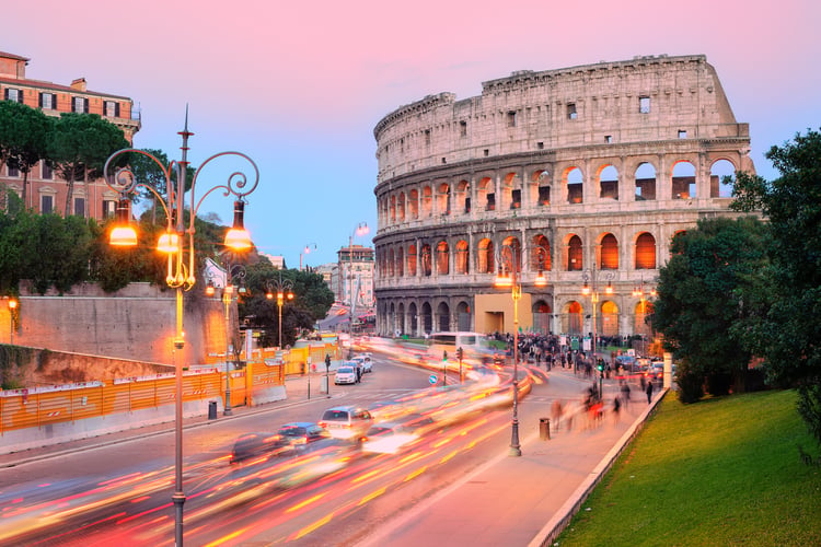 Sunset over the Collosseum in Rome