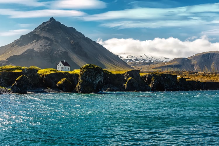 Arnarstapi village on the Snaefellsnes peninsula in Iceland, a popular port on small ship cruises from the UK 