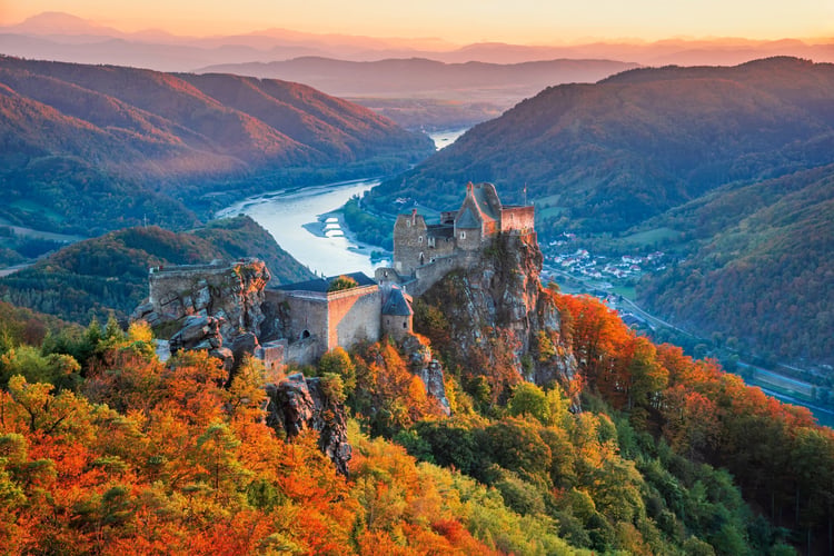Aggstein Castle by the Danube in Wachau Valley, Austria in autumn