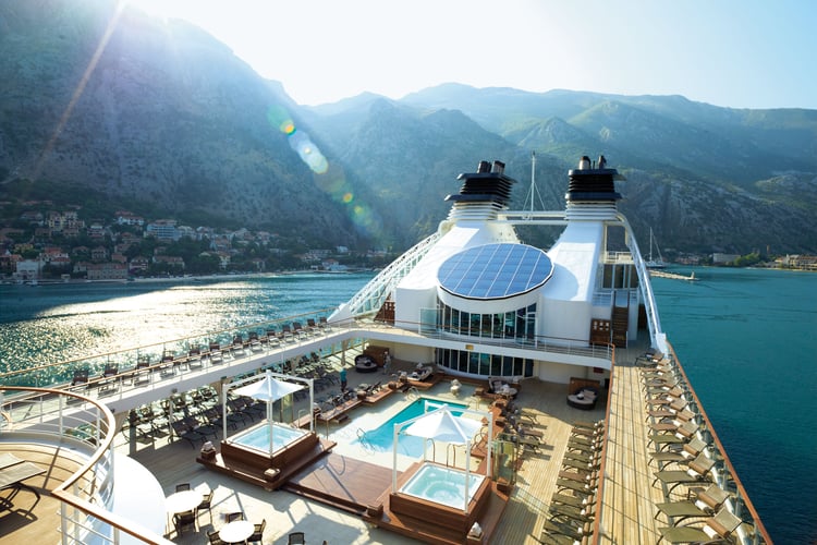 Pool deck on a Seabourn luxury cruise ship